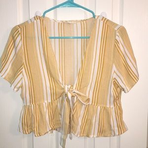 Yellow and white striped Tie Up Crop Top